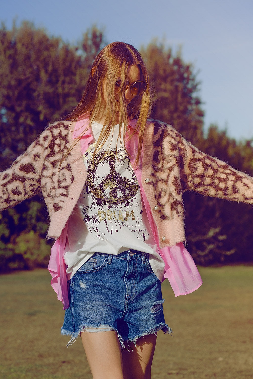 cárdigan con estampado de leopardo y lana en rosa Q2