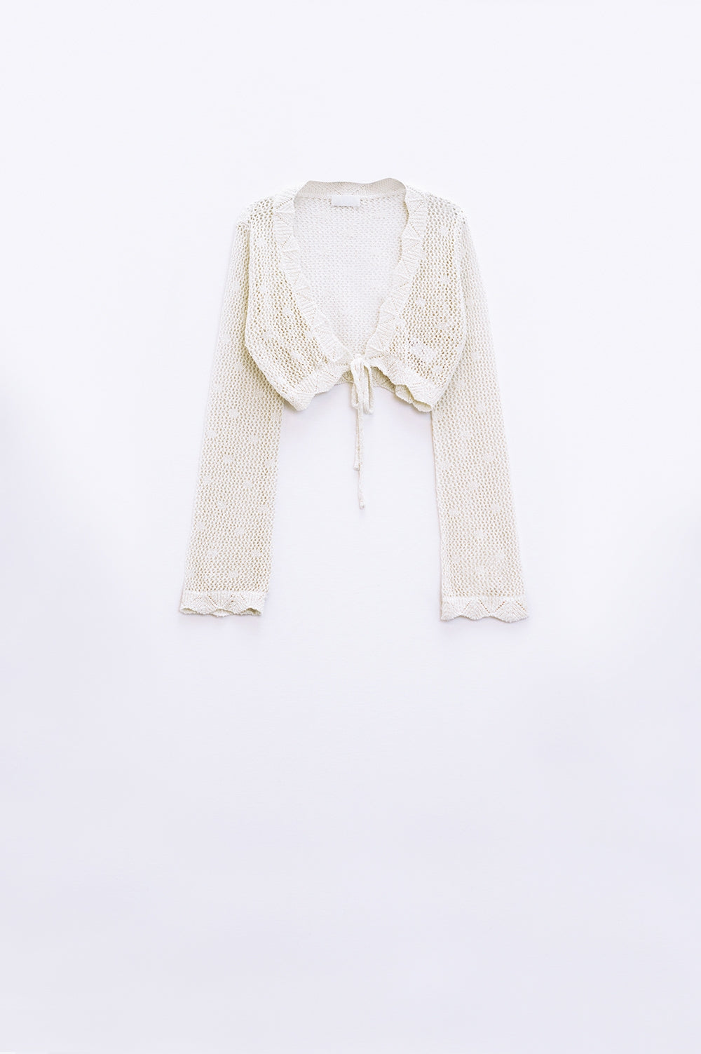 Q2 cárdigan corto de ganchillo beige con detalle de lúrex