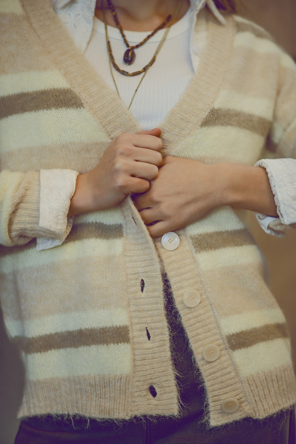 cárdigan de rayas beige Q2