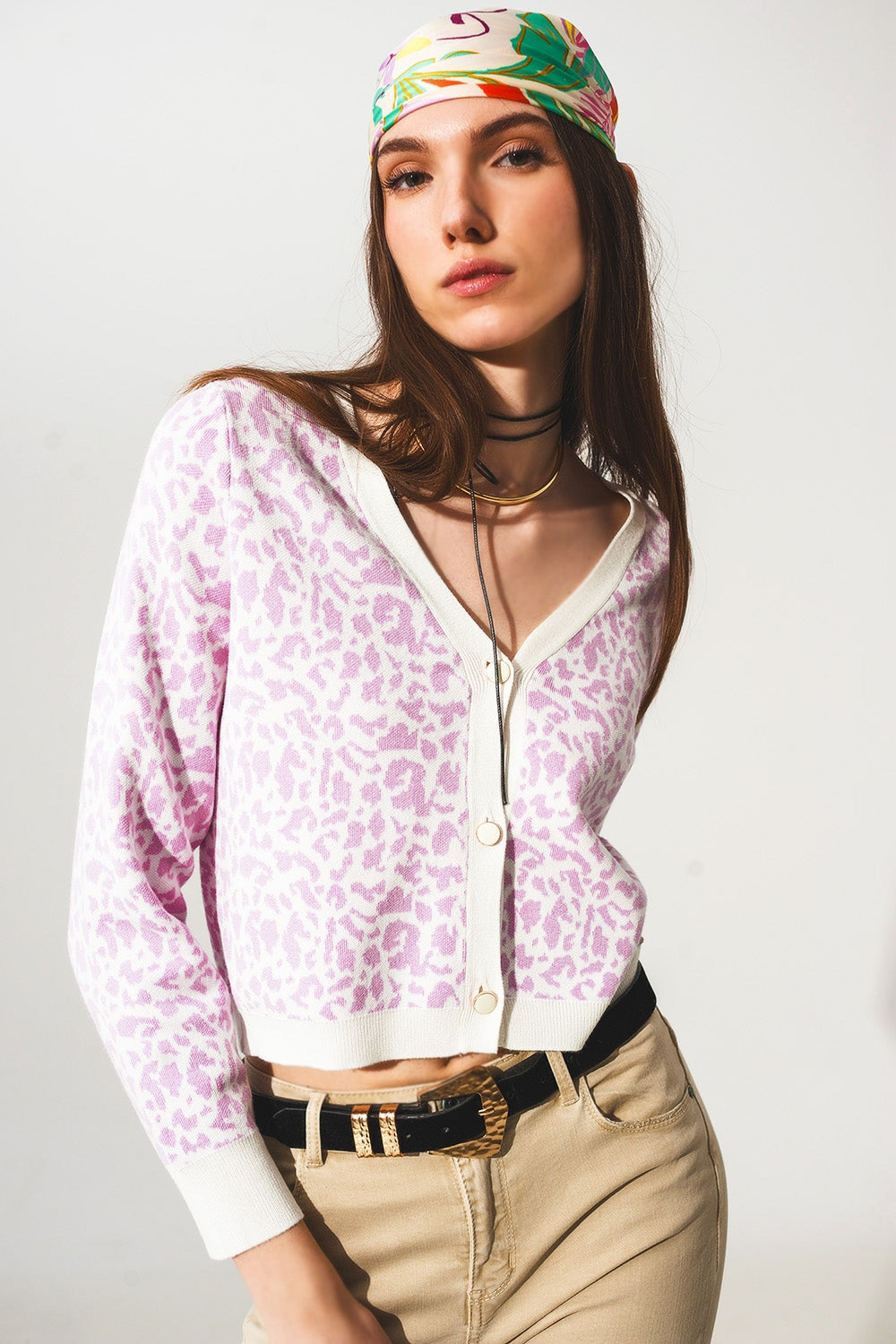 Cárdigan ligero en estampado animal lila Q2
