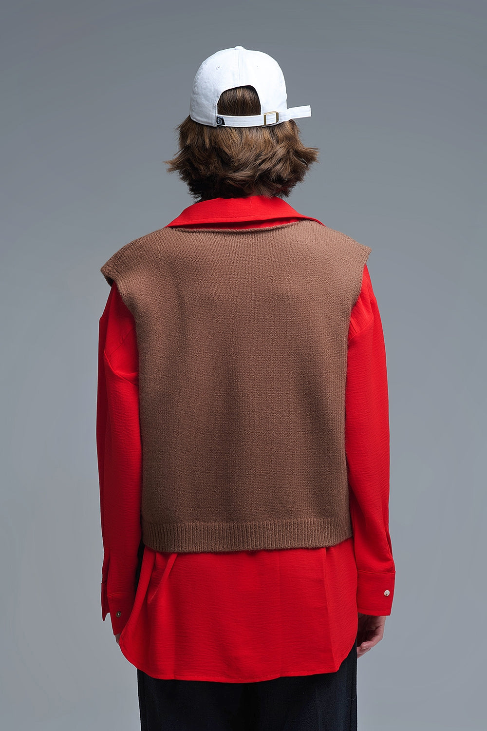 Chaleco corto de punto marrón chocolate Q2