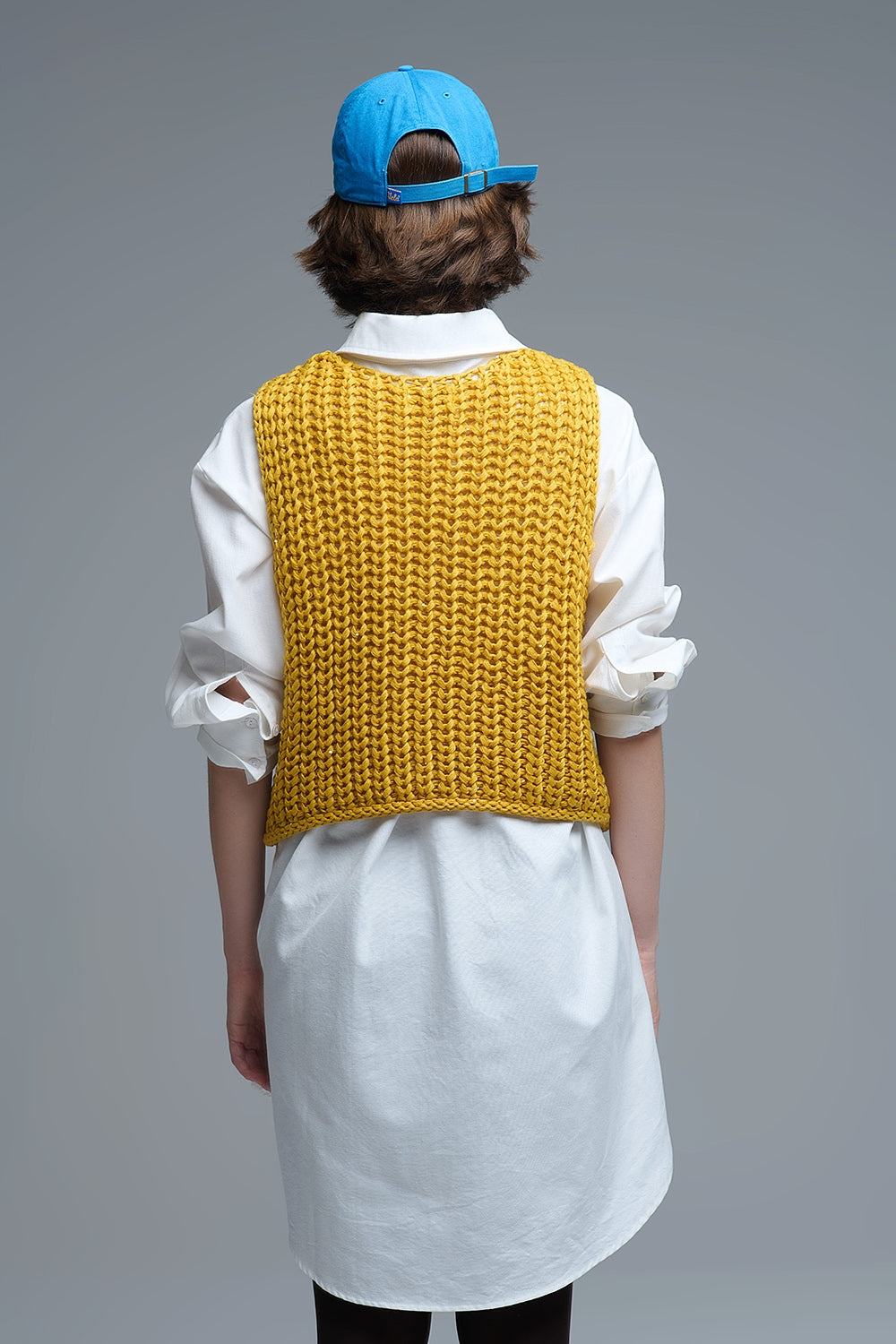 Chaleco Crochet Amarillo Con Hilo De Lentejuelas Q2
