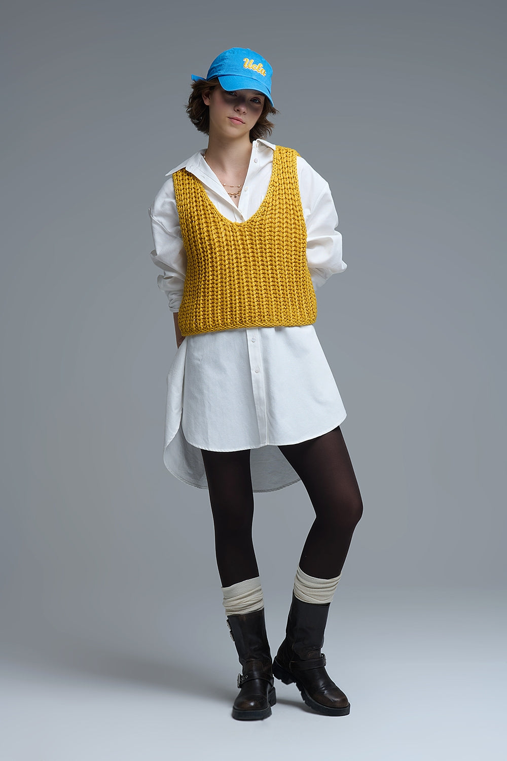 Chaleco Crochet Amarillo Con Hilo De Lentejuelas Q2