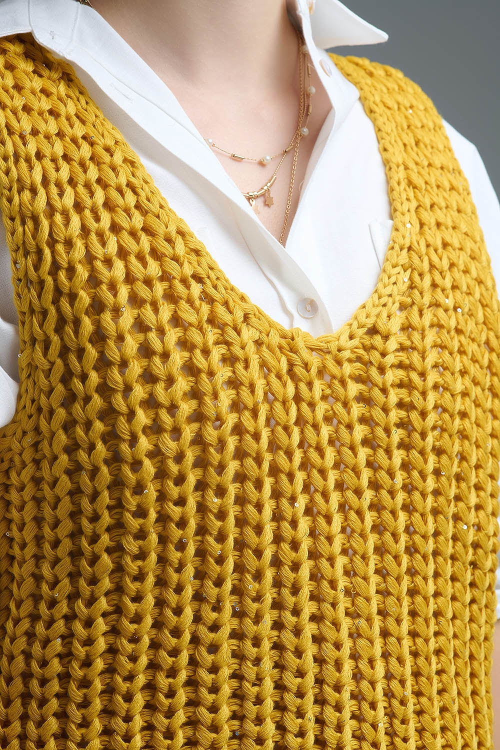 Chaleco Crochet Amarillo Con Hilo De Lentejuelas Q2