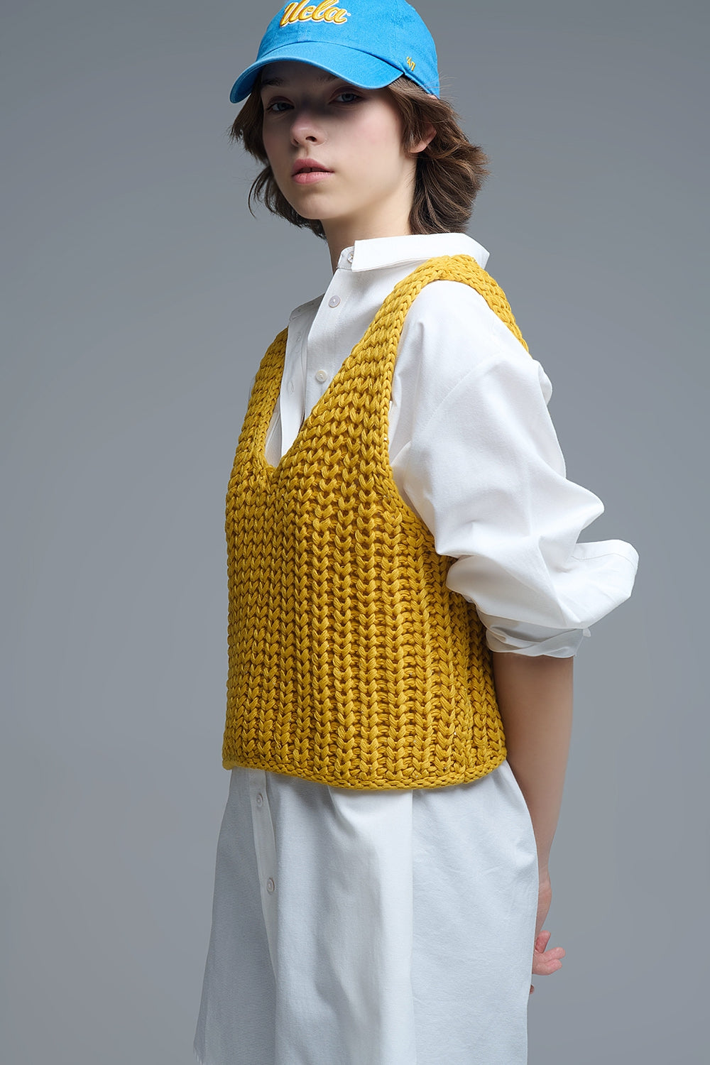 Q2 Chaleco Crochet Amarillo Con Hilo De Lentejuelas