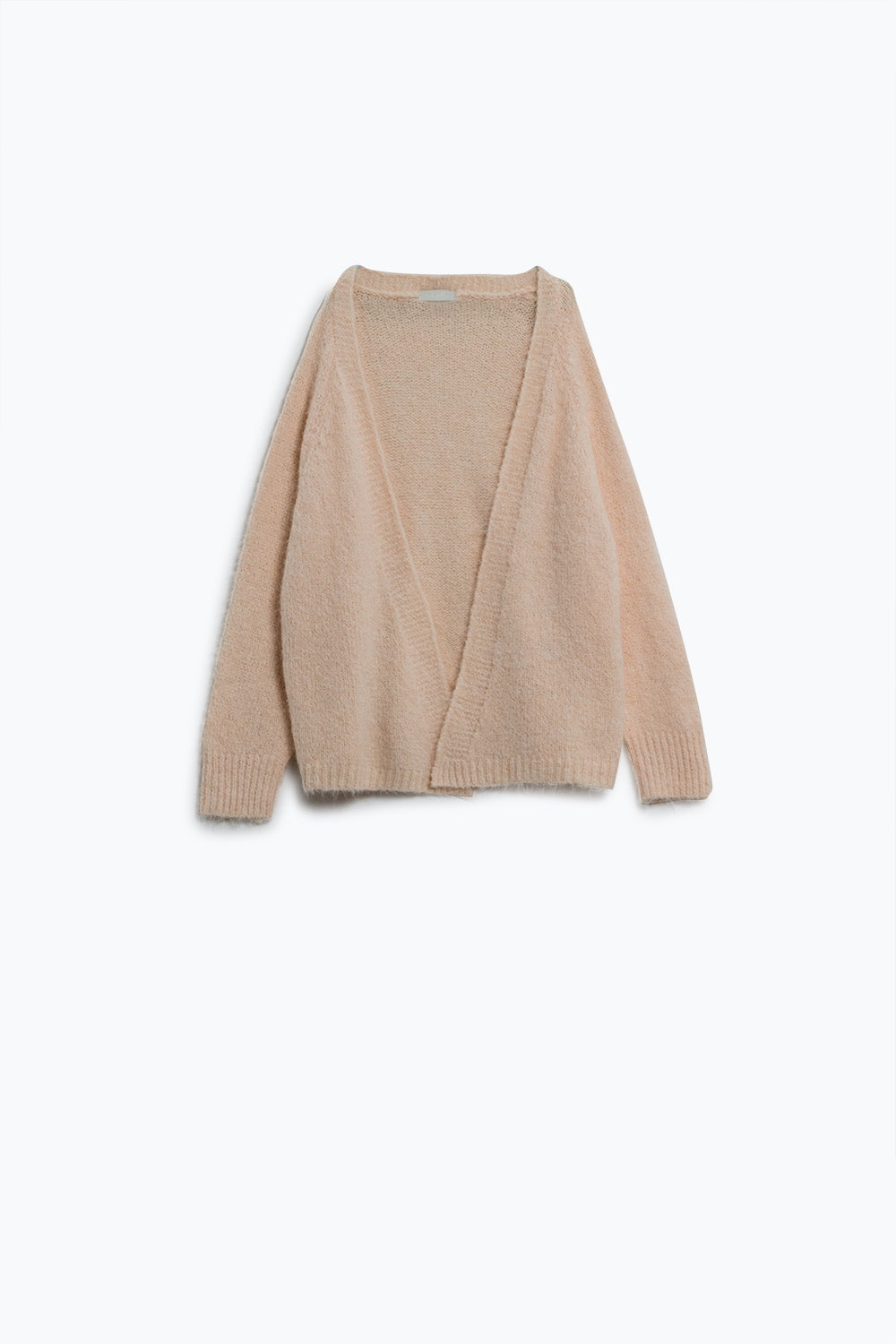 Chaqueta abierta oversize de punto mullido en color blanco con canalé en los puños y las mangas Q2