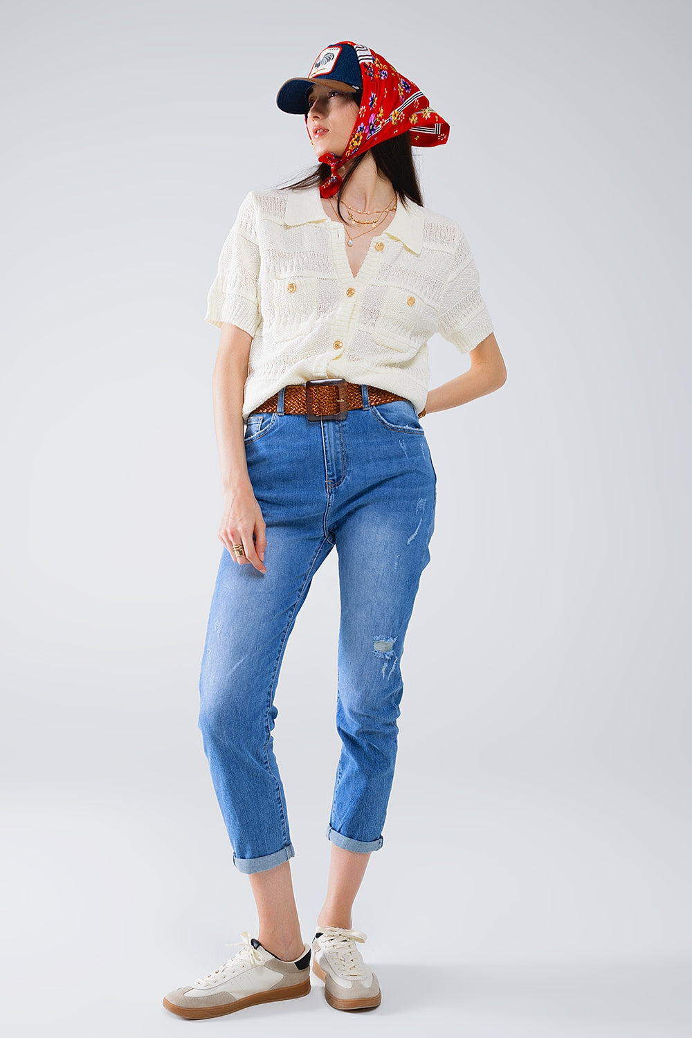 Chaqueta de punto Camisa abotonada con bolsillos en el pecho Q2
