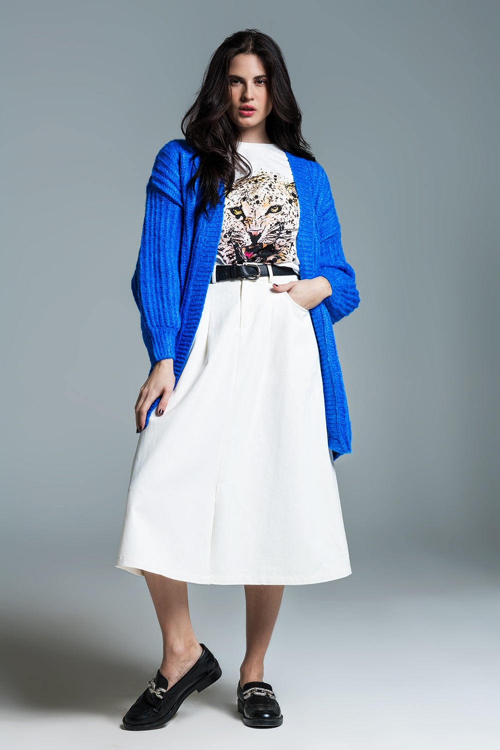 Chaqueta de punto grueso con manga 3/4 en azul real Q2