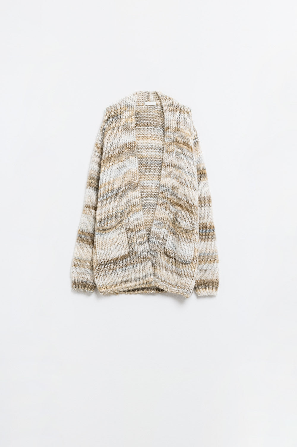 Q2 Chaqueta larga oversize de rayas jaspeadas con bolsillos