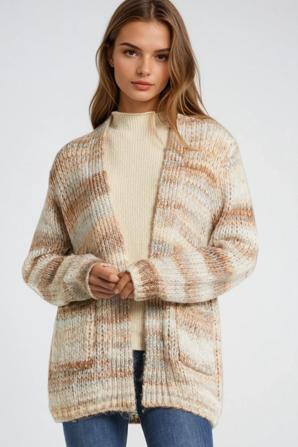 Chaqueta larga oversize de rayas jaspeadas con bolsillos Q2