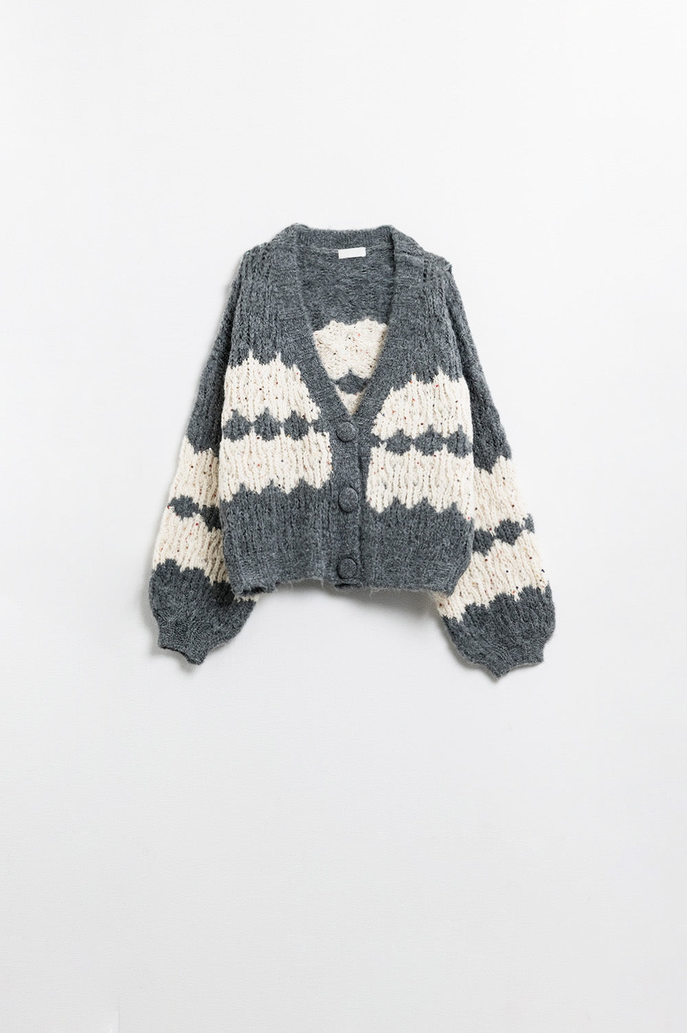 Q2 Chaqueta oversize de punto grueso con detalles de lentejuelas en gris