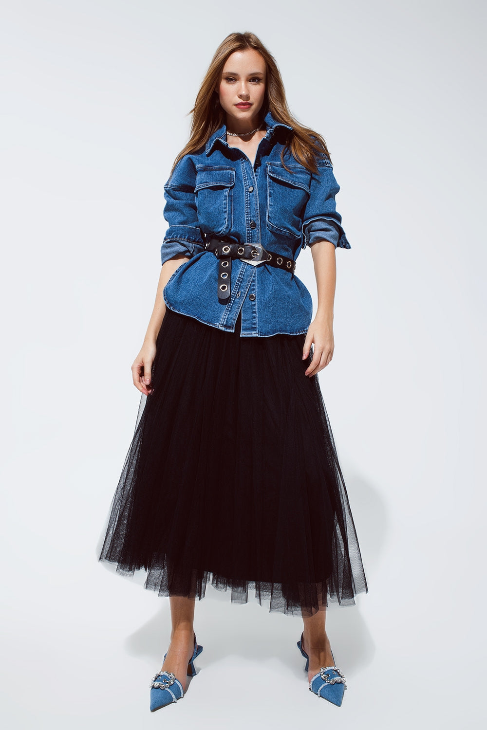 chaqueta vaquera oversize con bolsillos cargo Q2
