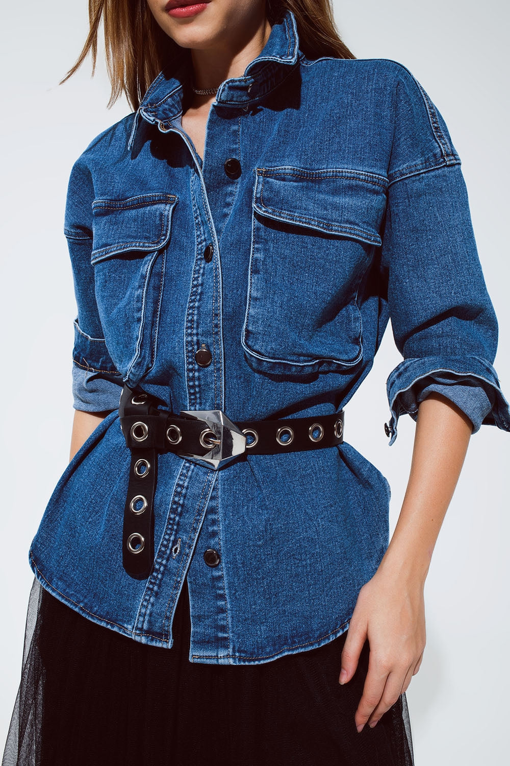 chaqueta vaquera oversize con bolsillos cargo Q2