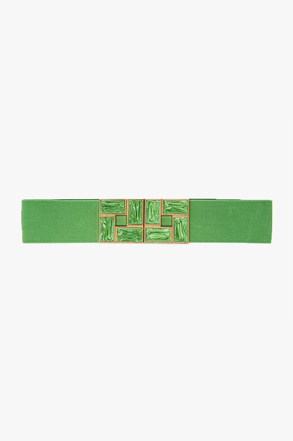 Q2 Cinturón elástico verde con hebillas cuadradas