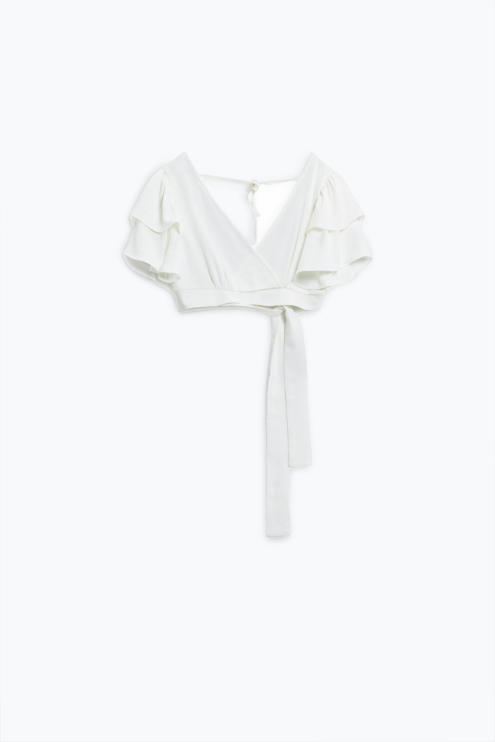 Crop Top Blanco Con Mangas Cortas Y Cuello En V Q2