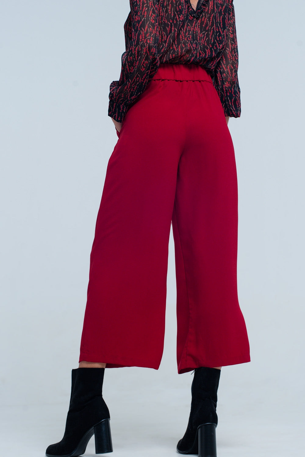 Culottes granate de pierna ancha con detalle cintura Q2