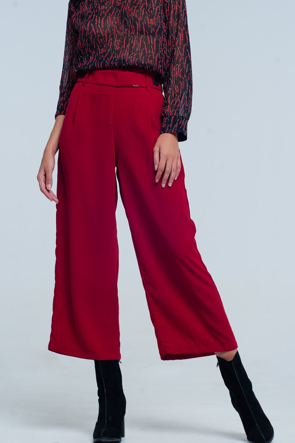 Culottes granate de pierna ancha con detalle cintura Q2