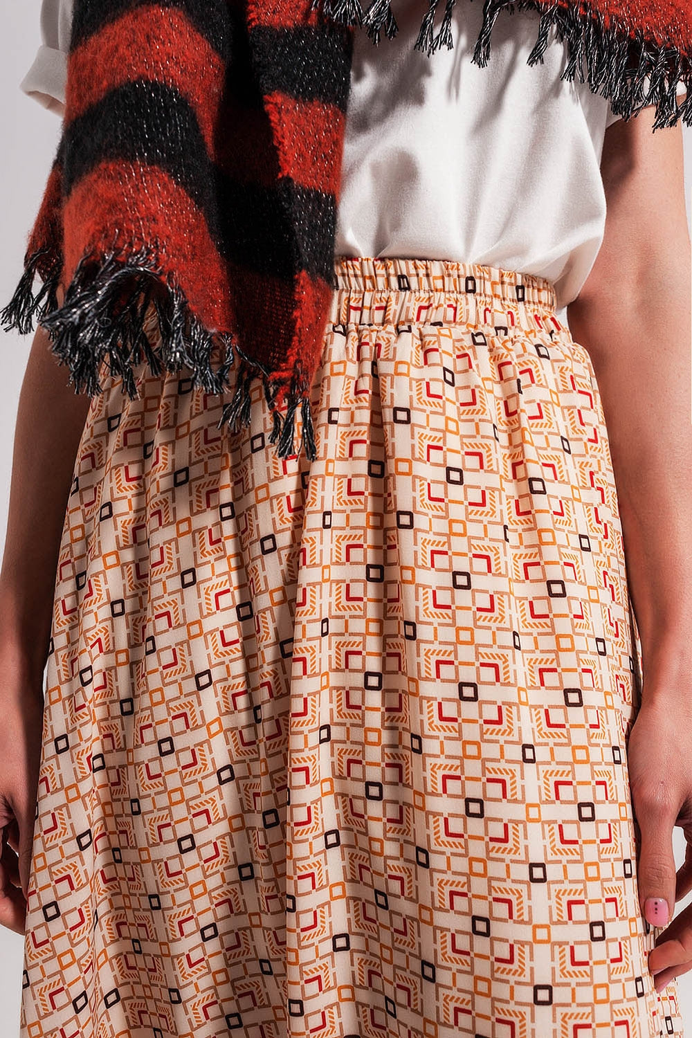 Falda midi con estampado geométrico estilo años 90 Q2