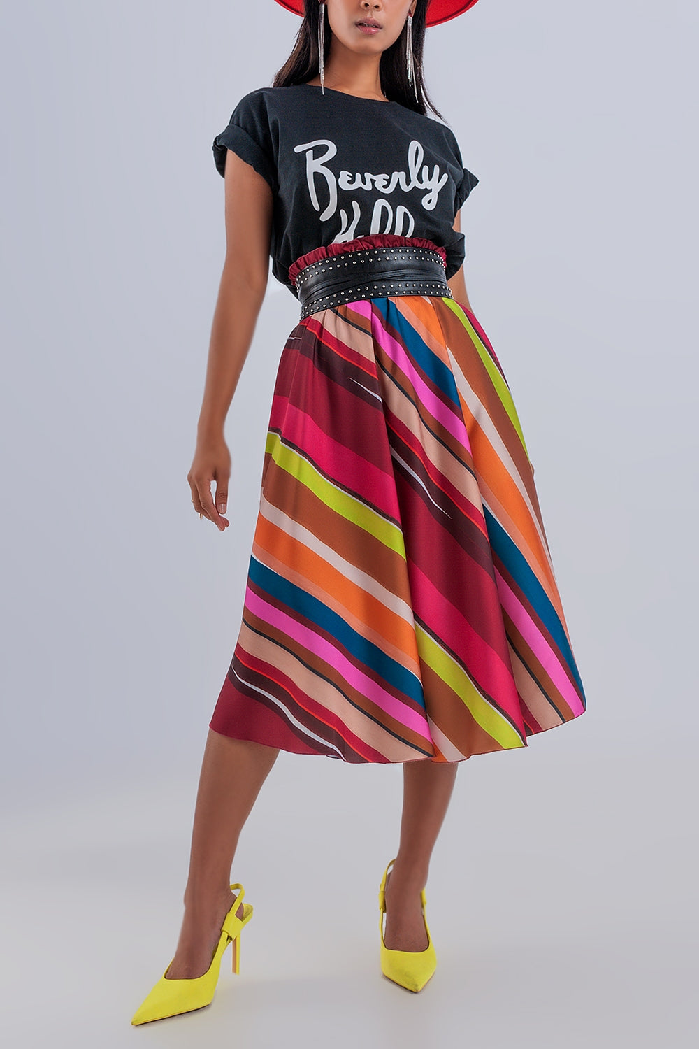 Falda midi fucsia con cinturilla elástica Q2