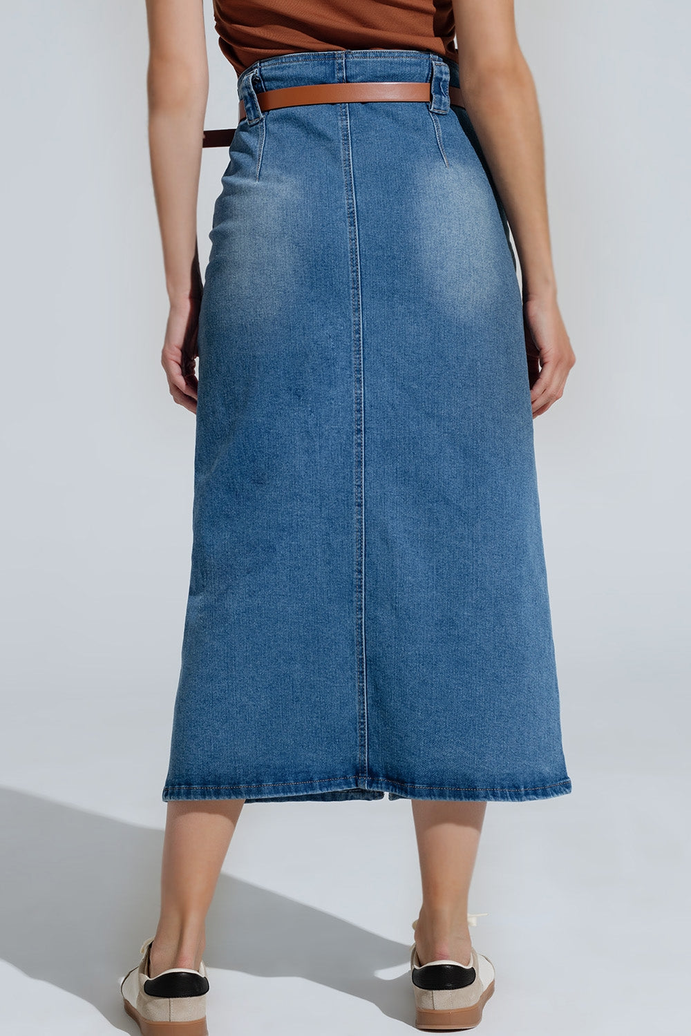 Falda vaquera midi azul con abertura delantera Q2