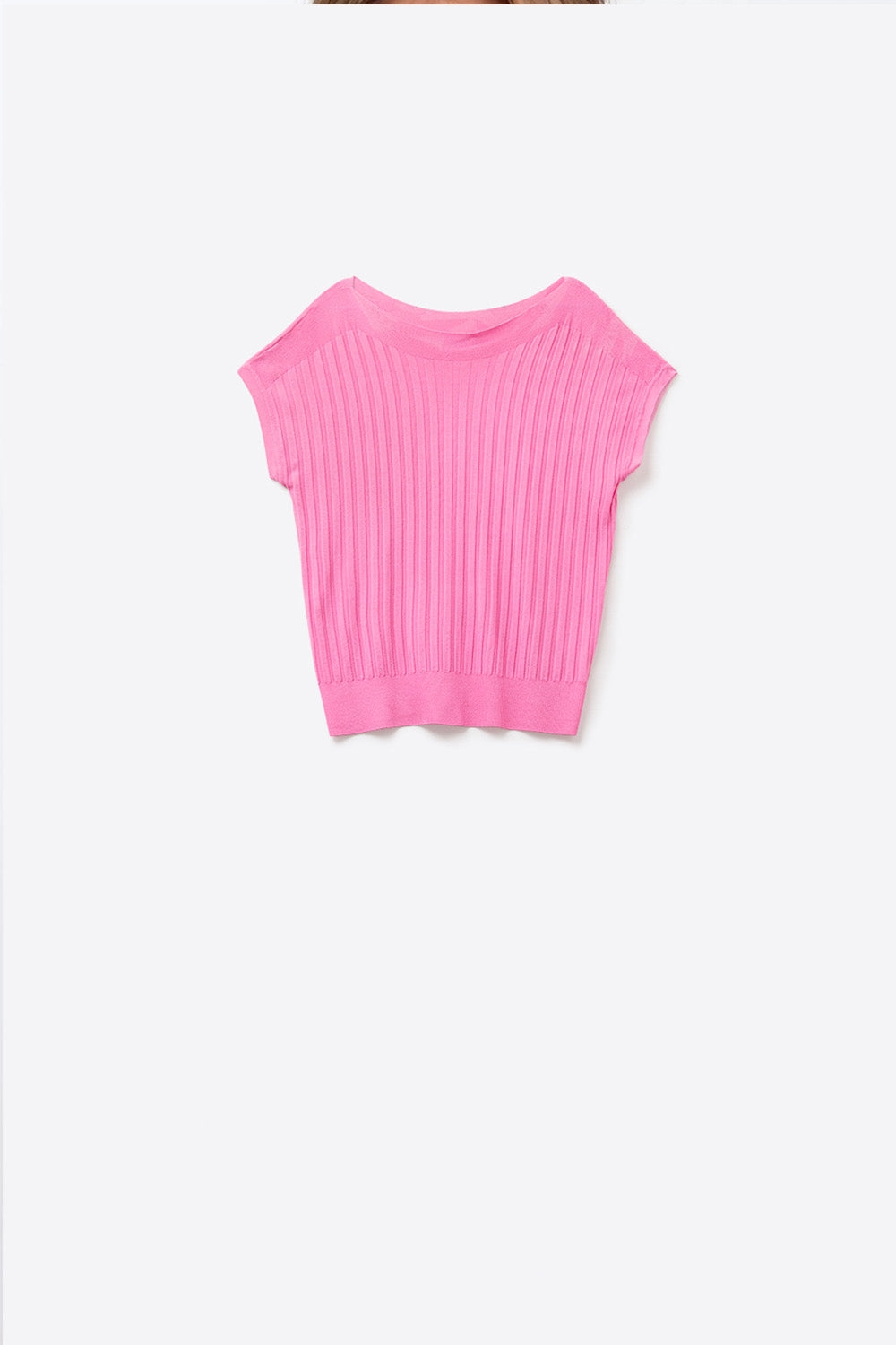Fucshia Suéter de punto de canalé fino con cuello barco Q2