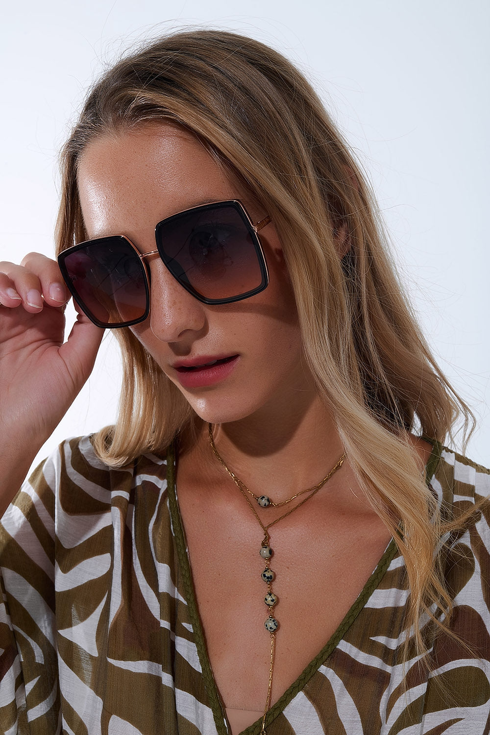 Gafas de sol cuadradas extragrandes en marrón chocolate Q2