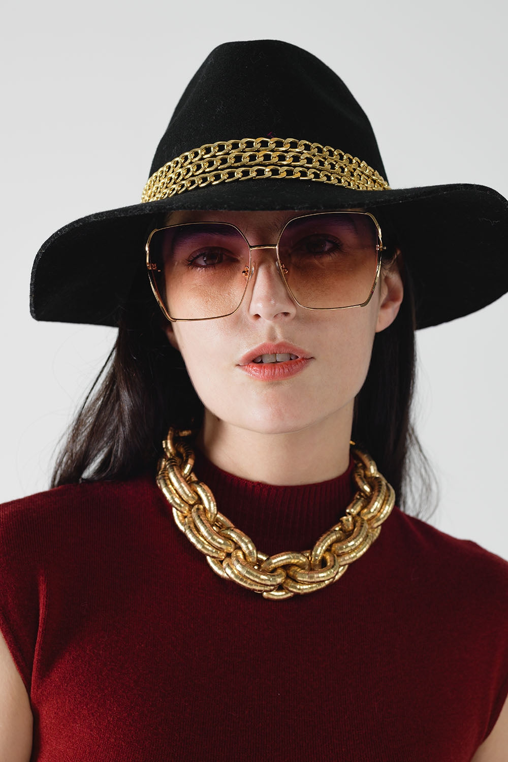 Gafas de sol cuadradas oversize de metal con lentes degradadas moradas Q2