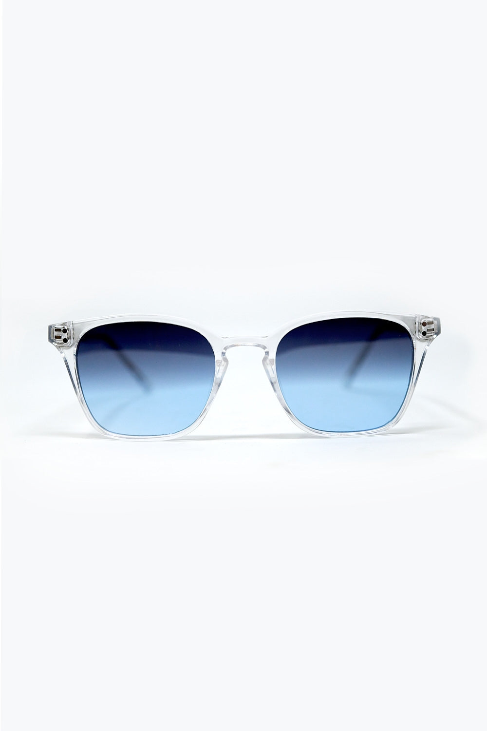 Q2 Gafas de sol cuadradas transparentes con cristales degradados azules