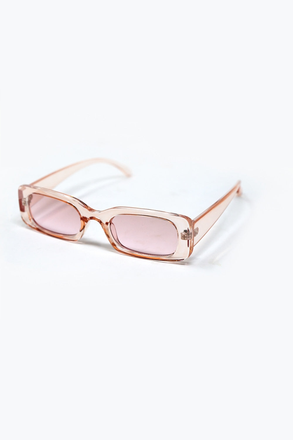 Gafas de sol rectangulares rosa transparente con cristales ahumados rosa Q2