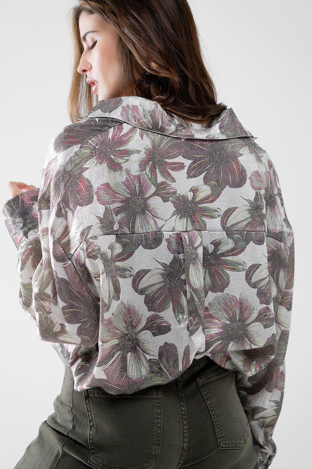 gris Camisa con estampado de flores efecto metalizado Q2