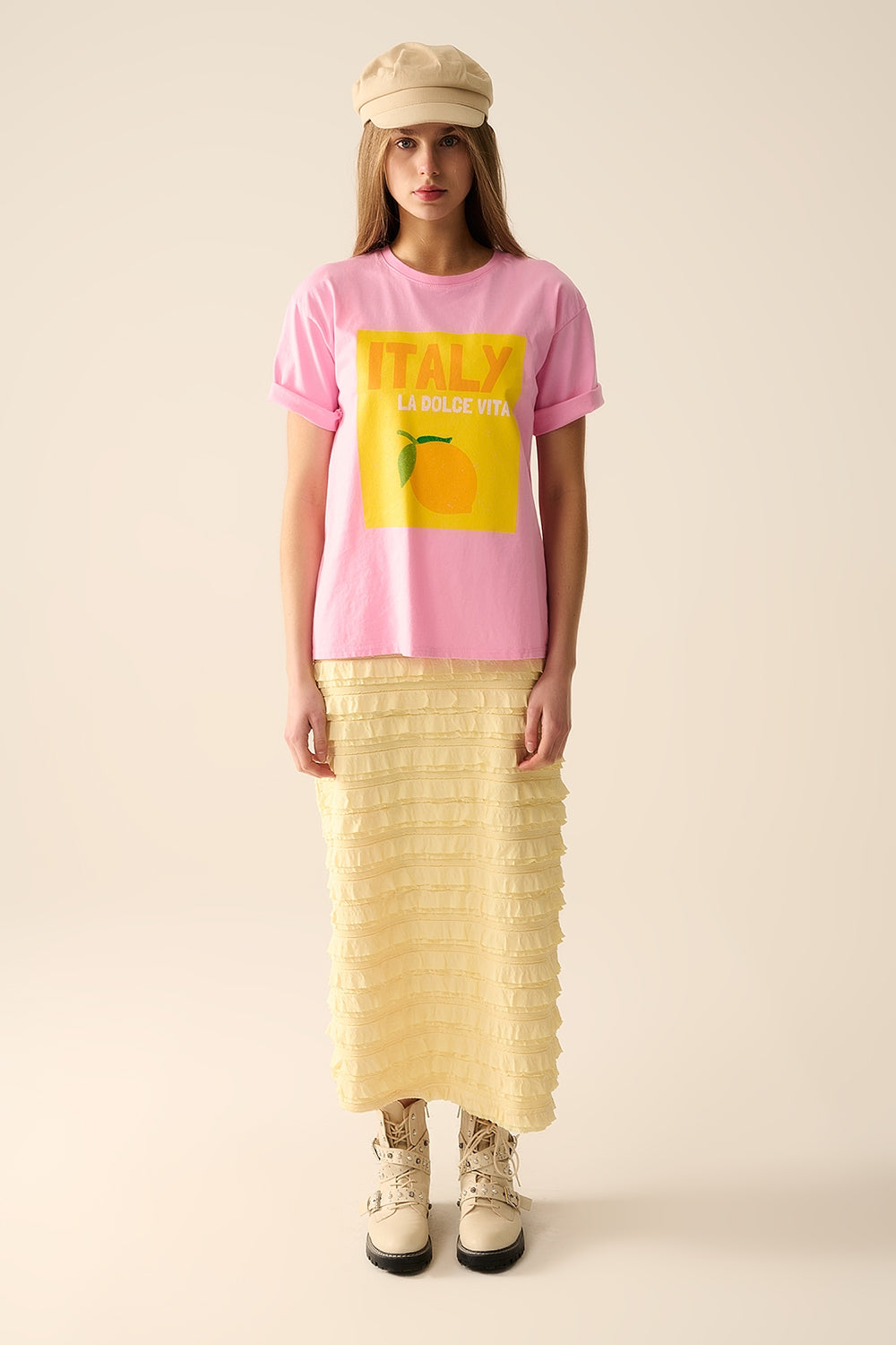 Italy La Dolce Vita Camiseta rosa bebé con estampado gráfico Q2