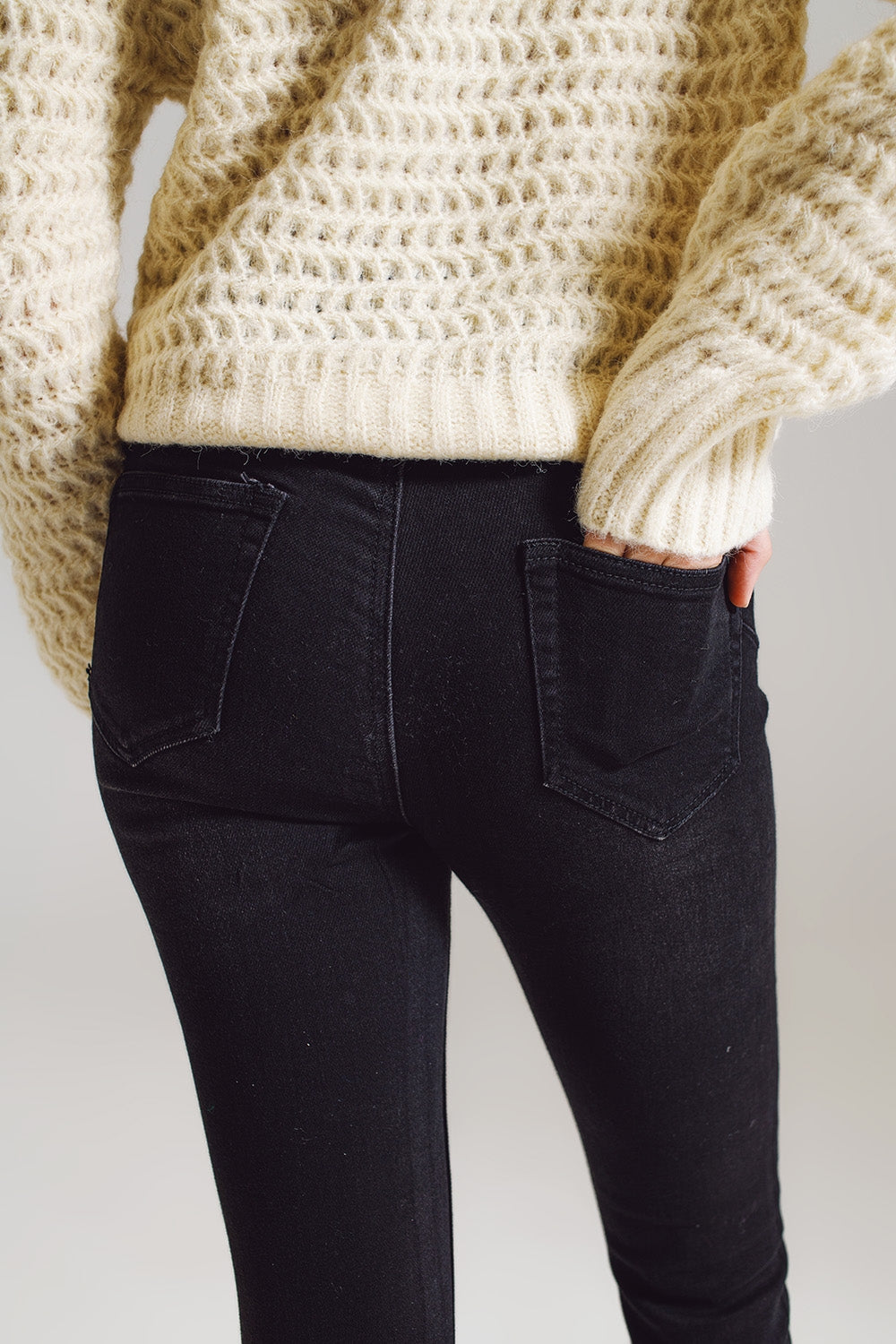 Jeans skinny con Strass Embellecidos en Negro Q2