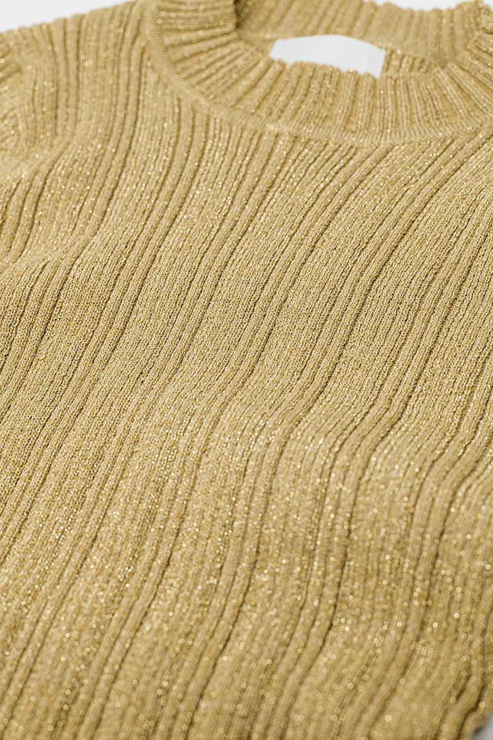Jersey ajustado de canalé en color beige con detalle de hilo plateado Q2
