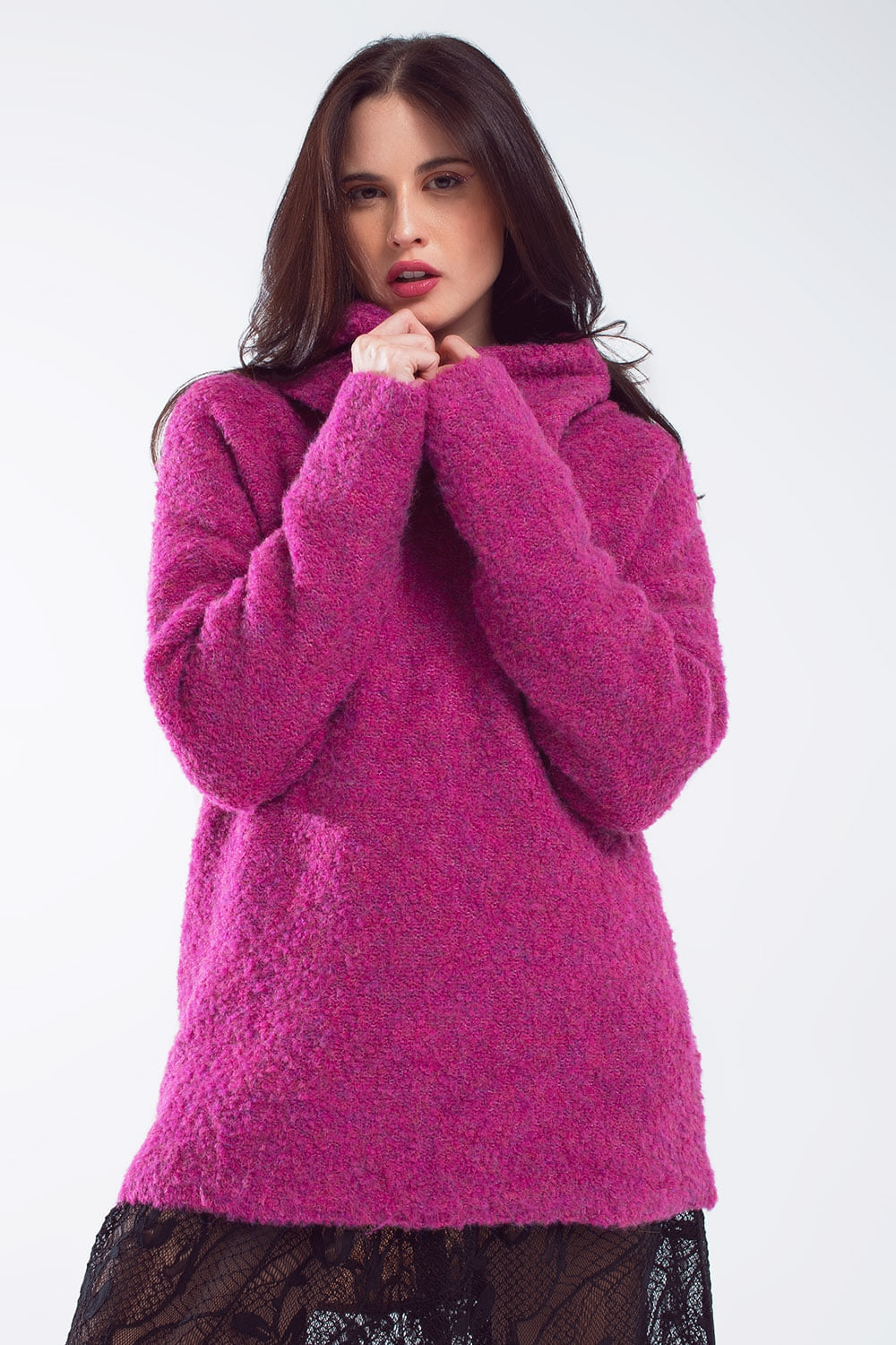 Jersey ancho con cuello bardot en magenta Q2