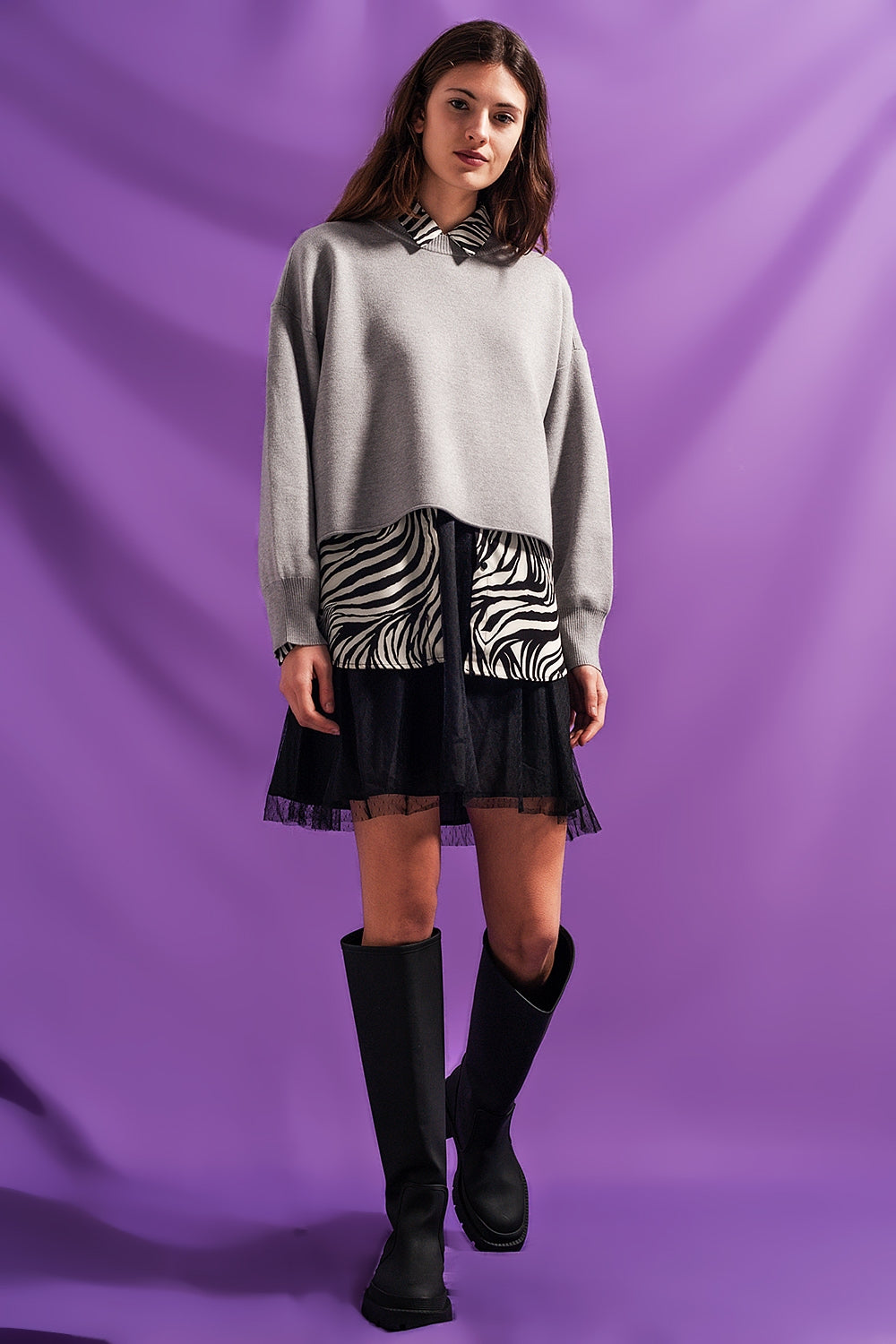 Jersey corto gris con mangas murciélago Q2
