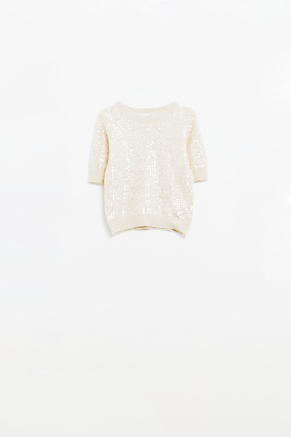Jersey crema de lentejuelas y manga corta Q2