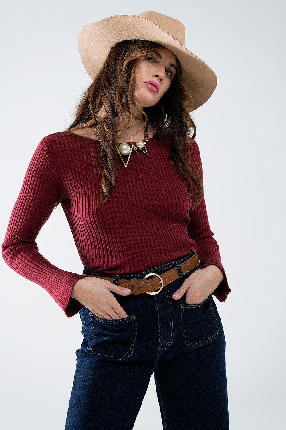 jersey de canalé burdeos con espalda abierta Q2