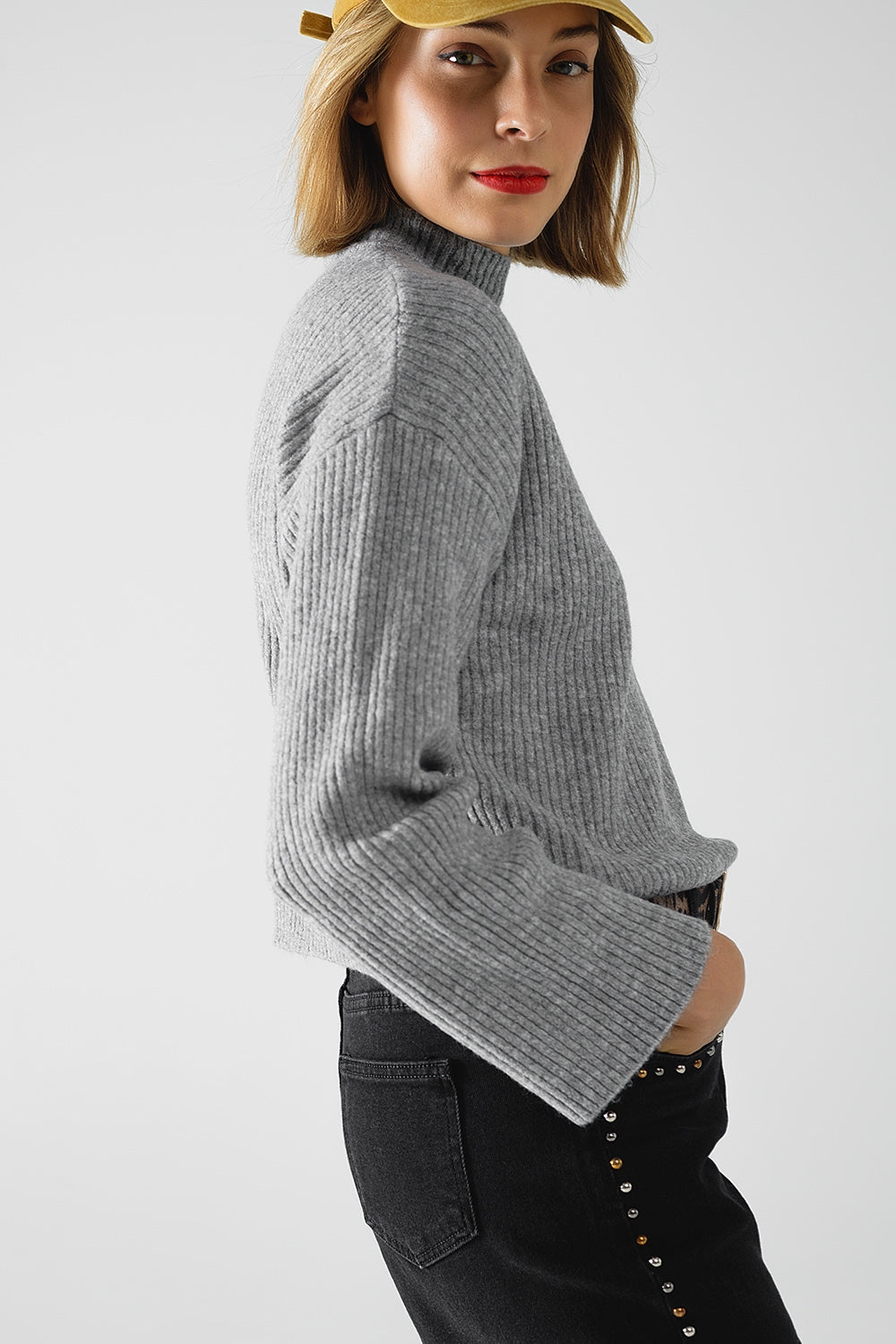 jersey de cuello alto de canalé gris Q2