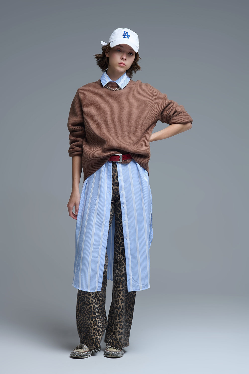 Jersey de punto acanalado en camel Q2