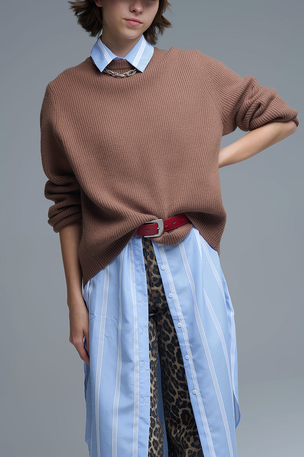 Jersey de punto acanalado en camel Q2