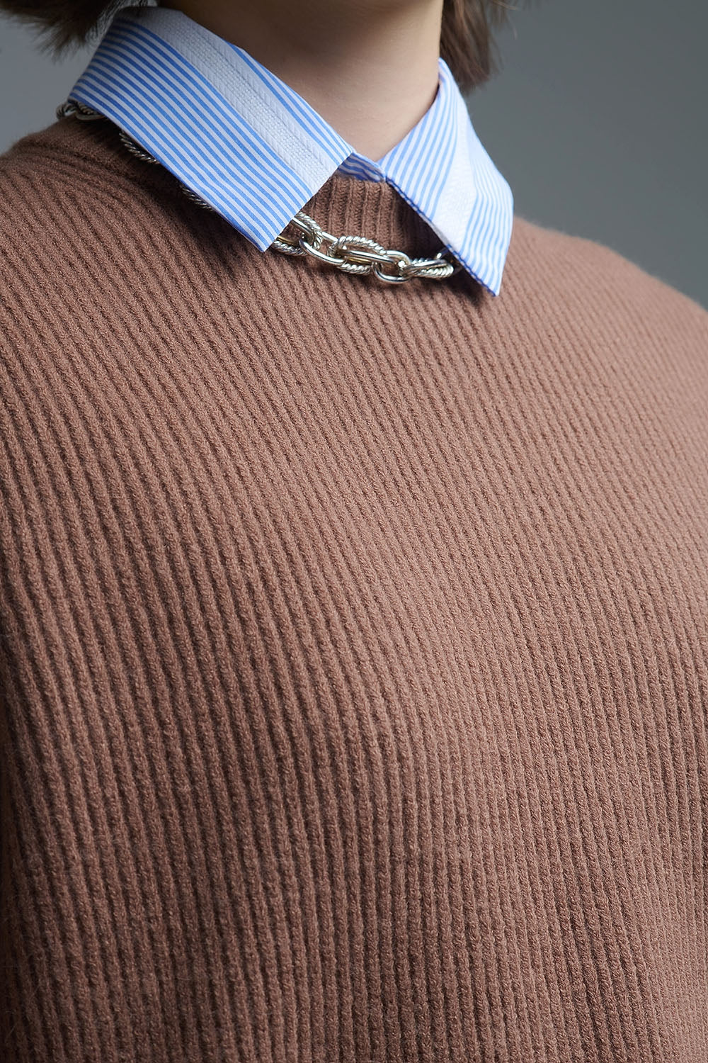 Jersey de punto acanalado en camel Q2