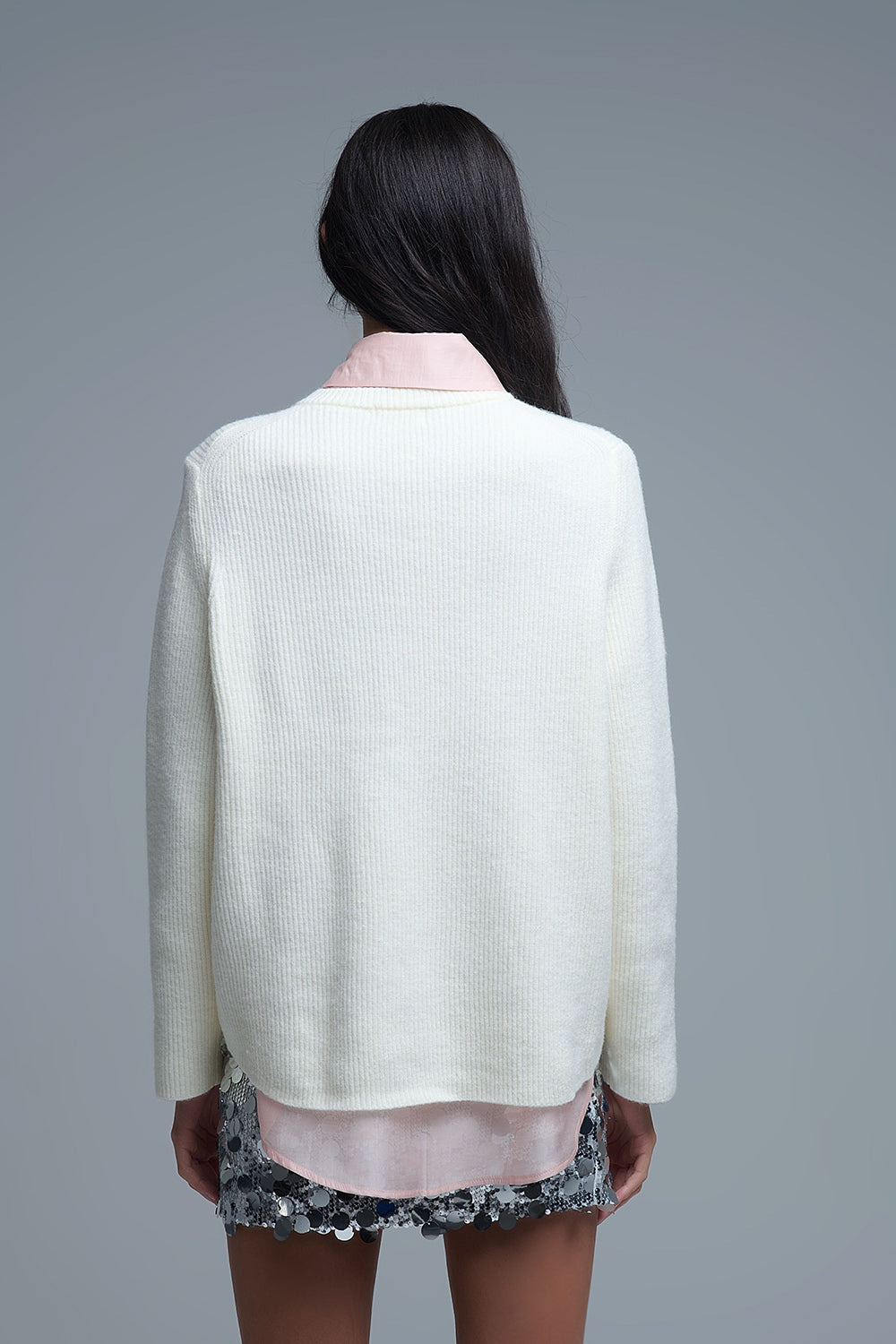 Jersey de punto acanalado en color crema Q2