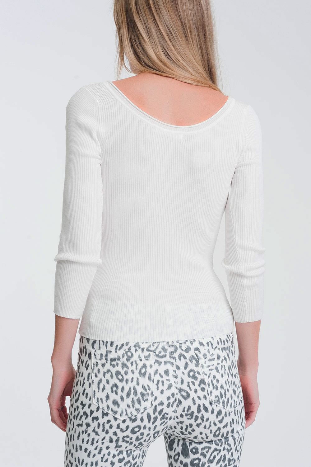 Jersey de punto con cuello amplio blanco Q2