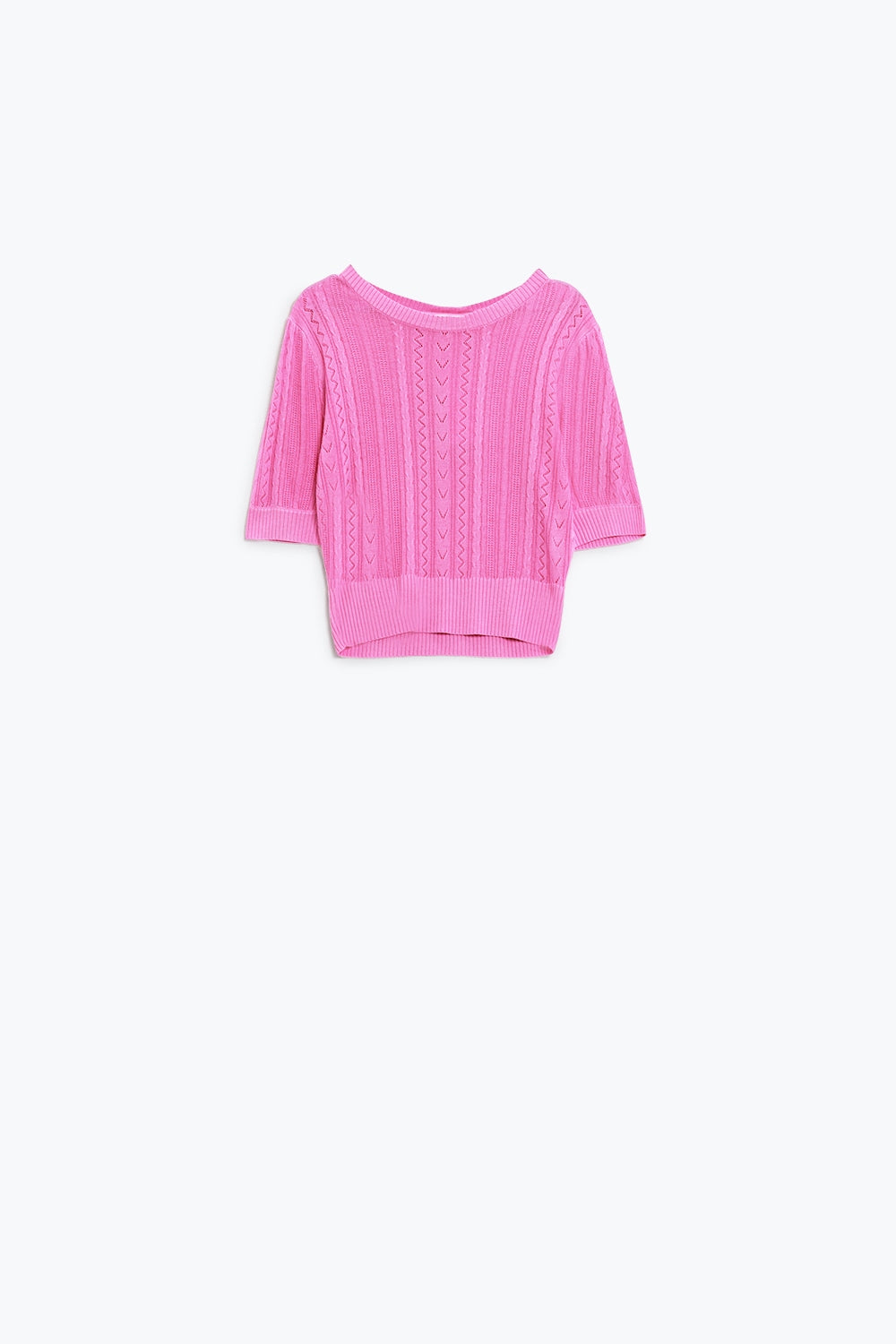 Jersey de punto fucsia de manga 3/4 con detalles de rayas en zig zag Q2