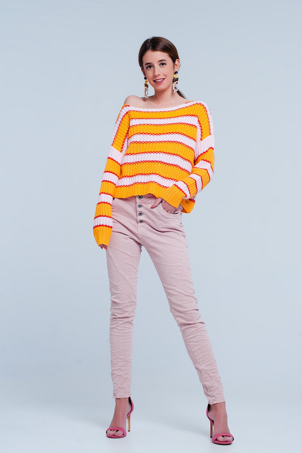 Jersey de rayas colour block en naranja y rosa Q2