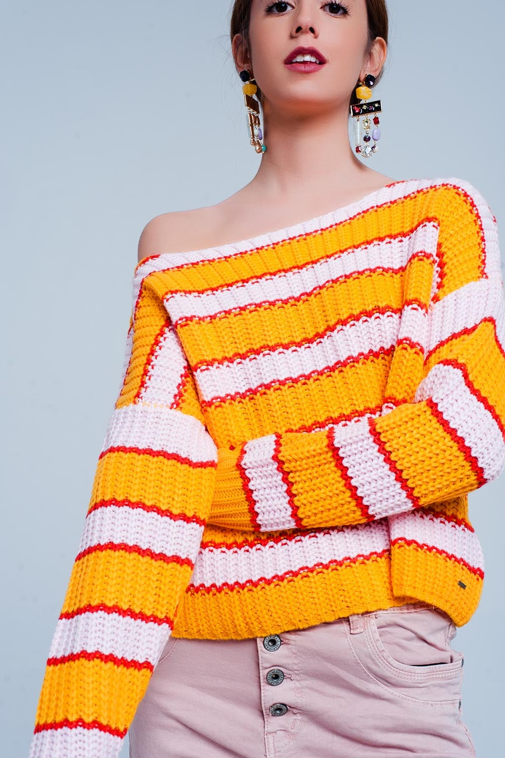 Jersey de rayas colour block en naranja y rosa Q2