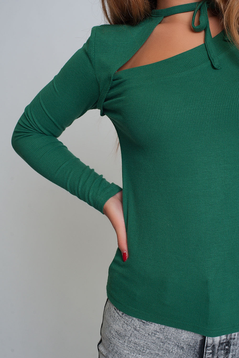 Jersey escote asimetrico en color verde Q2