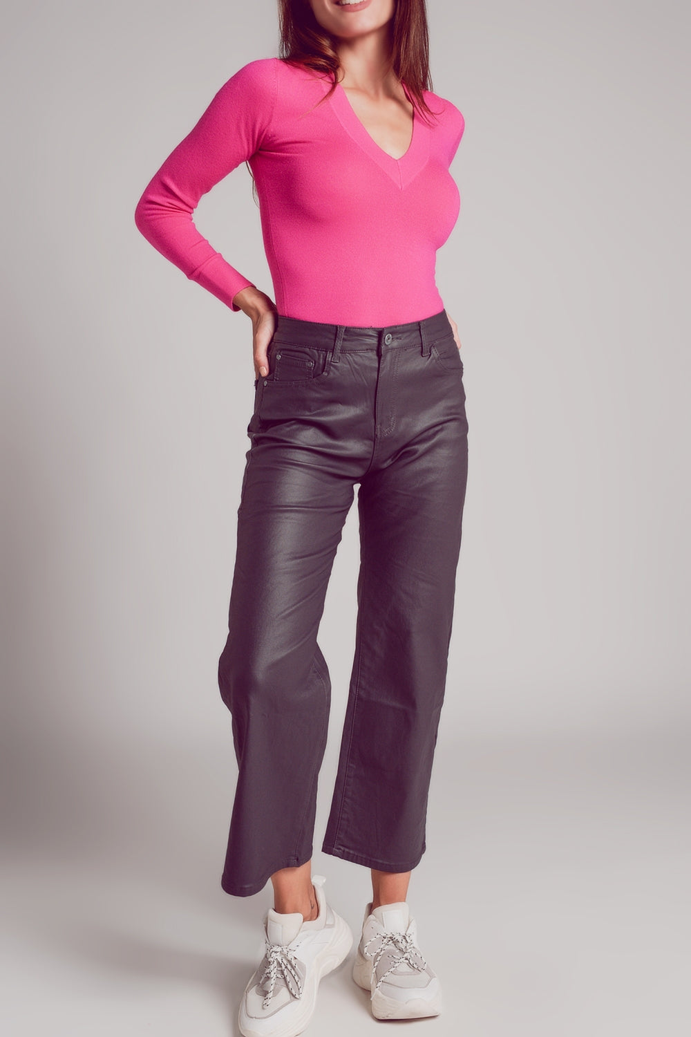 Jersey fucsia con escote V de punto fino Q2