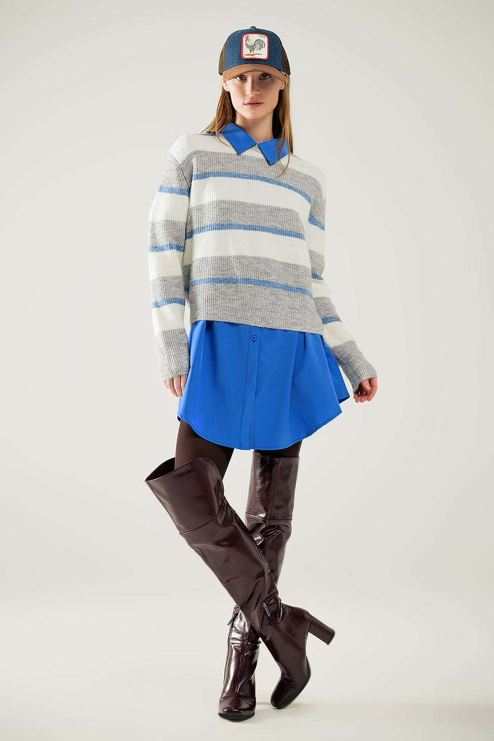 Jersey gris con rayas crudas y azules Q2