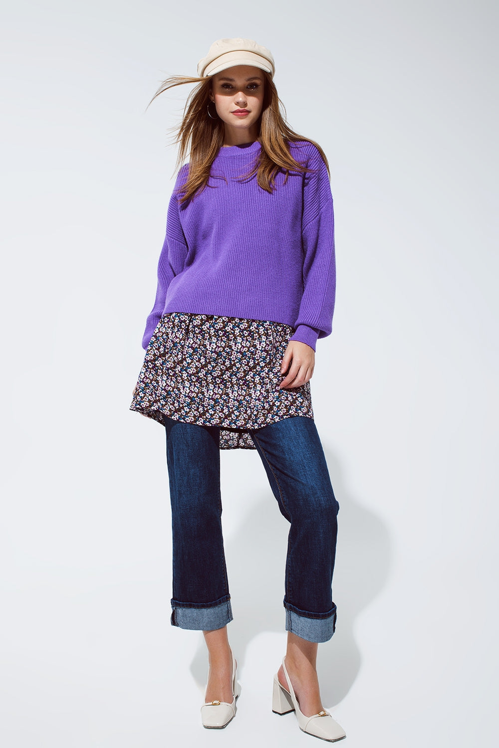 Jersey holgado de punto grueso en color morado Q2